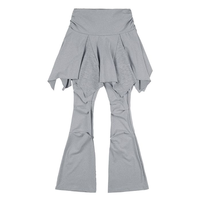 NASTY FANCY CLUB UNBALANCE SKIRT LAYERED PINTUCK PANTS / GREY