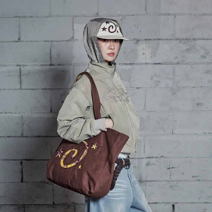 LSC Reversible Check Logo Big Eco Bag Brown