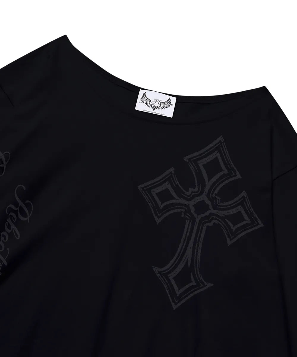 GILA ARCHIVE ONE SHOULDER GRAPHIC LONG SLEEVE_BLACK