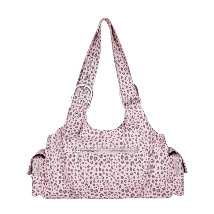 LOOP DOUBLE POCKET SHOULDER BAG - PINK LEOPARD