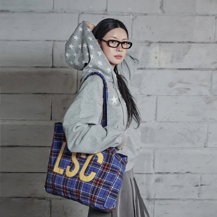 LSC Reversible Check Logo Big Eco Bag Navy