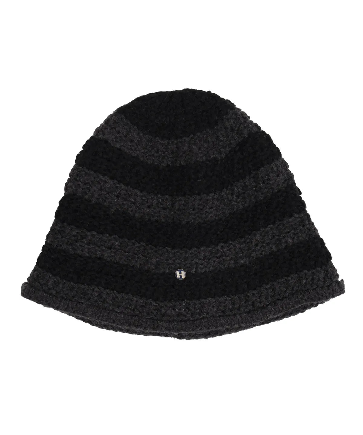STRIPE LOGO KNIT BUCKET HAT_GREY BLACK