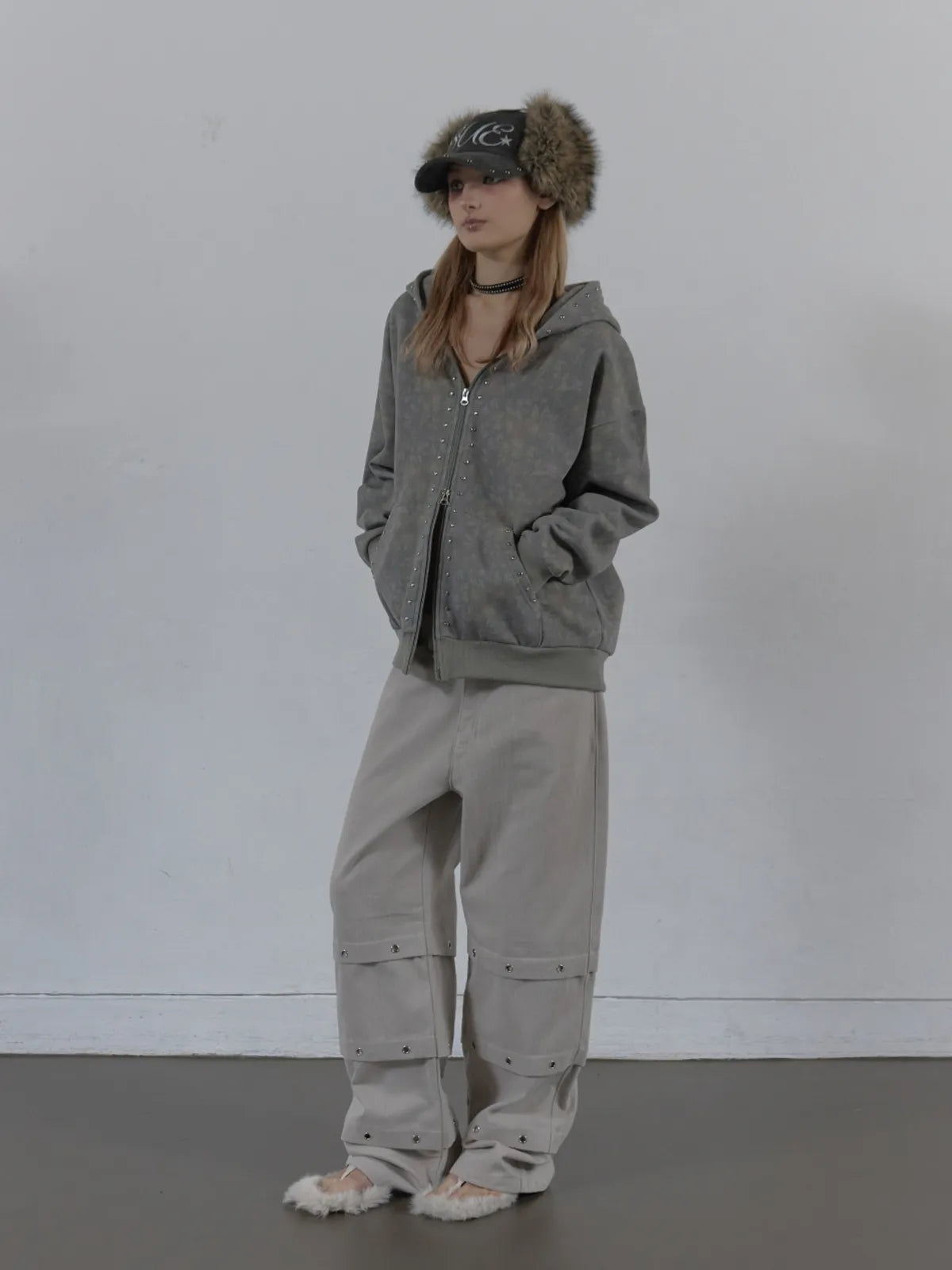 SETUPEXE CORDUROY FUR EARFLAP CAP / CHARCOAL