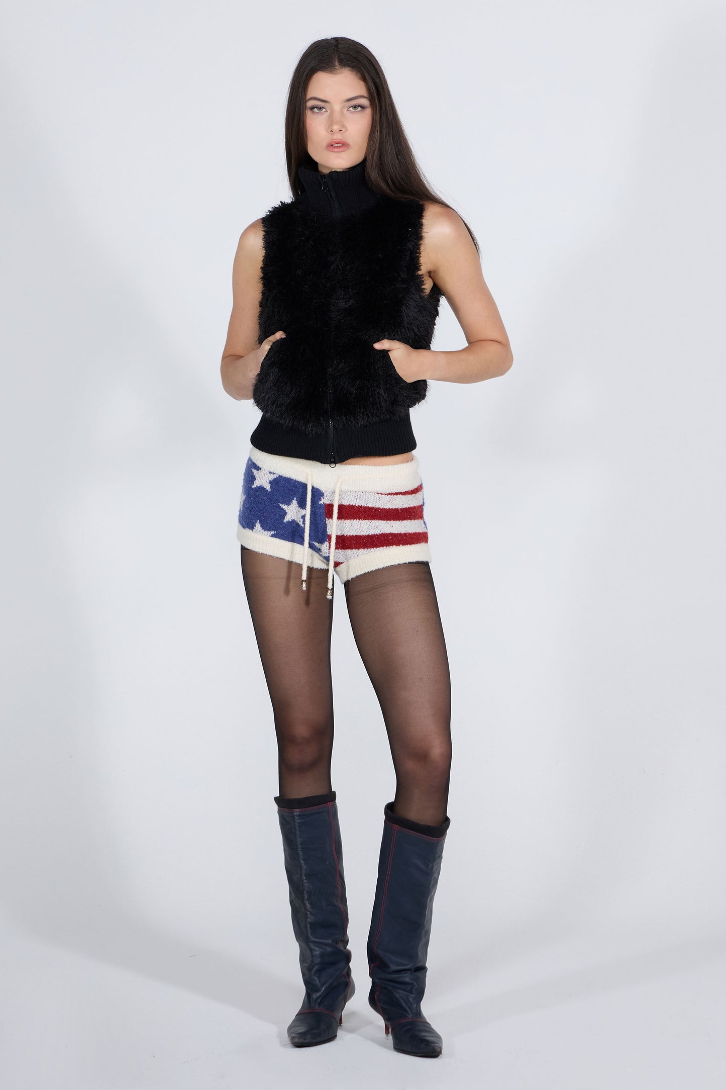 Sculptor Faux Fur Zip-Up Vest Black