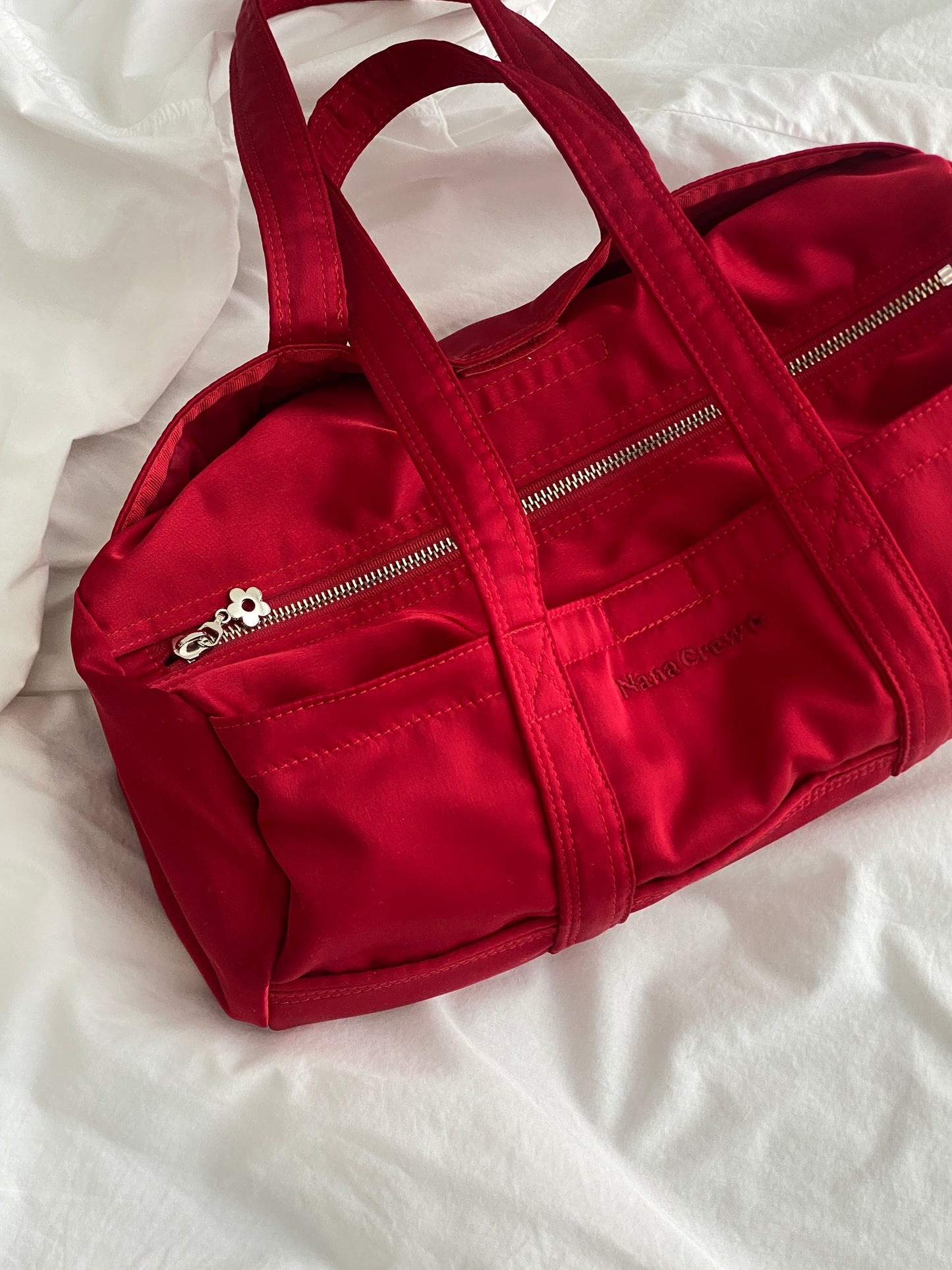 NANACREW MINI DUFFLE BAG - BLOOD RED SATIN
