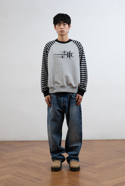 STRIPE 3STAR RAGLAN SWEATSHIRTS [GREY]
