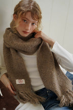Fluffy Premium Wool Blende Fringe Muffler - Brown