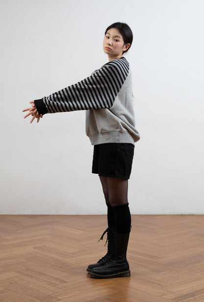 STRIPE 3STAR RAGLAN SWEATSHIRTS [GREY]