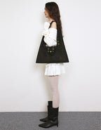 Polysooem EYELET SUEDE SHOULDER BAG / BLACK