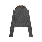 GILA ARCHIVE FUR COLLAR GRAPHIC KNIT ZIP-UP_GREY