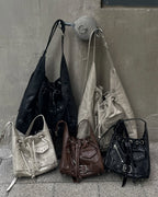 DEINET STUD BELTED MINI BUCKET BAG - 3COLORS