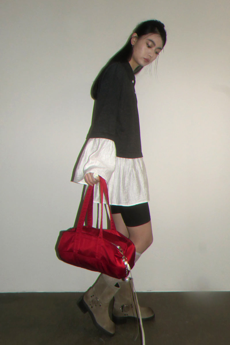 NANACREW MINI DUFFLE BAG - BLOOD RED SATIN