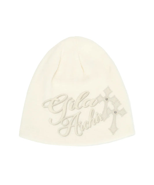 CROSS LETTERING BEANIE_WHITE