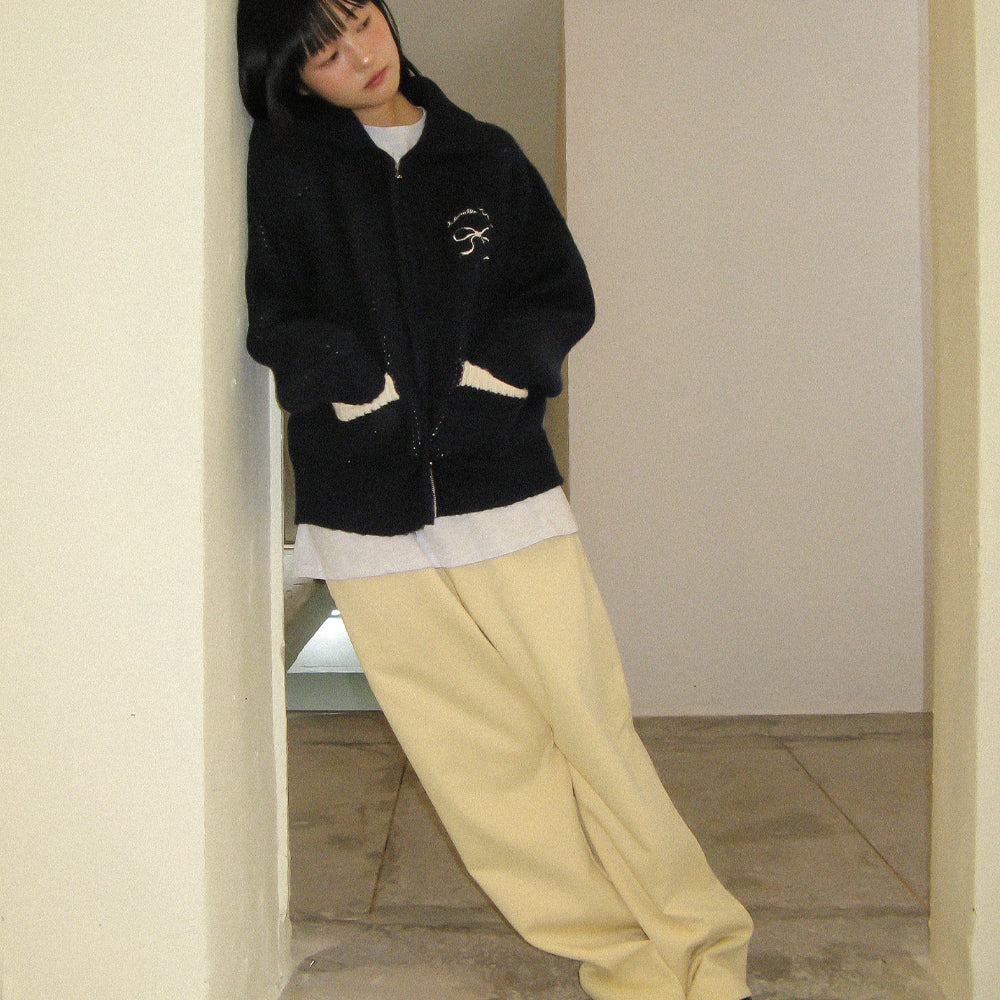 RONRON BACK HEART STITCH POCKET SWEAT JOGGER PANTS / CREAM YELLOW