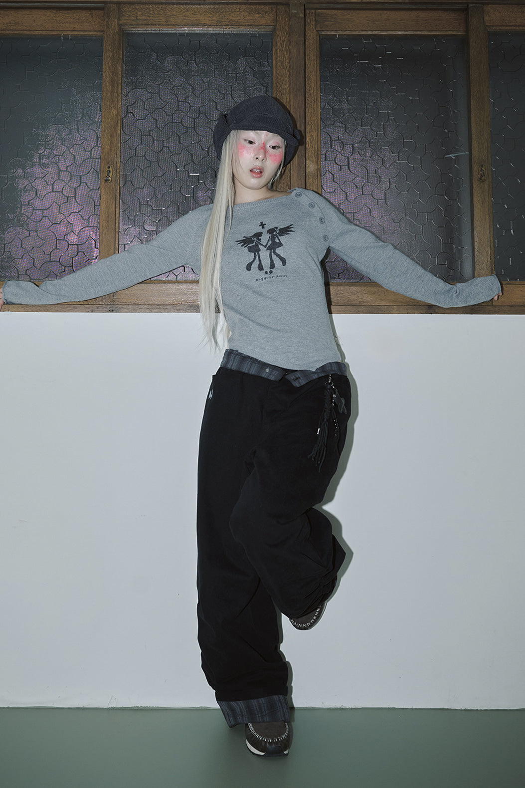 hugyourskin Fallen angel button knit top (Grey)