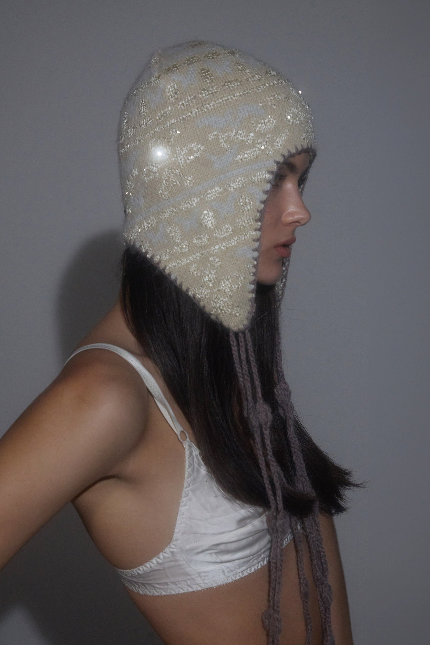 Sculptor Sequin Nordic Earflap Beanie Milk Tea