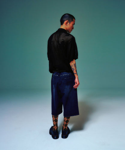 niceghostclub STUD DENIM BERMUDA SHORTS [BLACK]