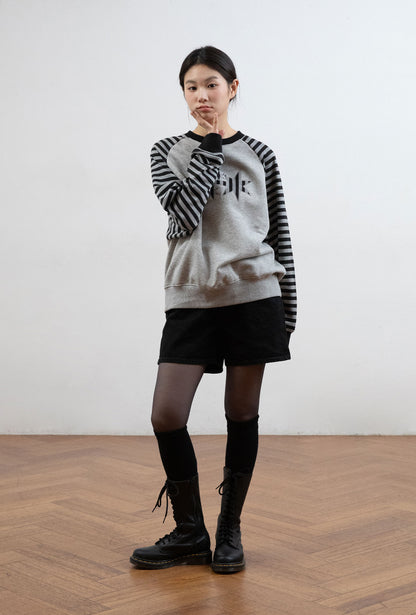 STRIPE 3STAR RAGLAN SWEATSHIRTS [GREY]