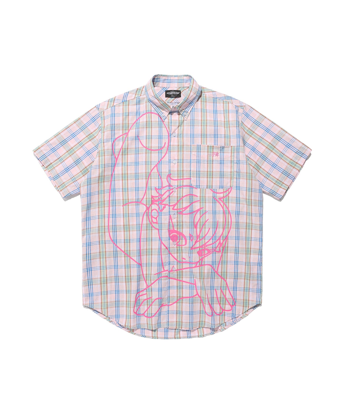 niceghostclub angel check big big half shirt [pink]