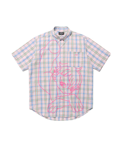 niceghostclub angel check big big half shirt [pink]