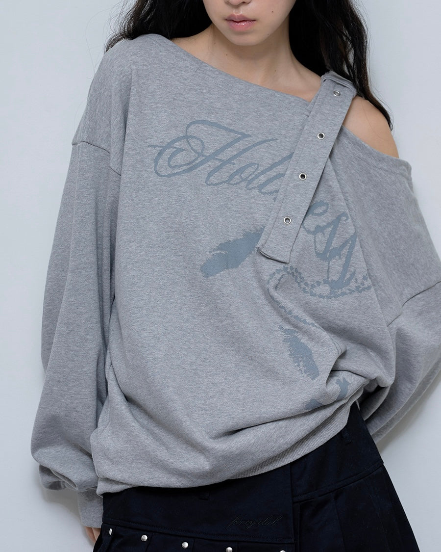 NASTY FANCY CLUB One-Shoulder Buckle Sweatshirt / melange grey