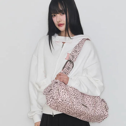 LOOP DOUBLE POCKET SHOULDER BAG - PINK LEOPARD