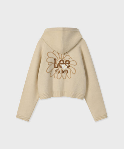 [Fallett x Lee] Sun Flower Logo Hoodie Knit Cardigan / ivory