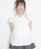 [illigo] RIBBON PLEATED SHORT SLEEVE BLOUSE_WHITE