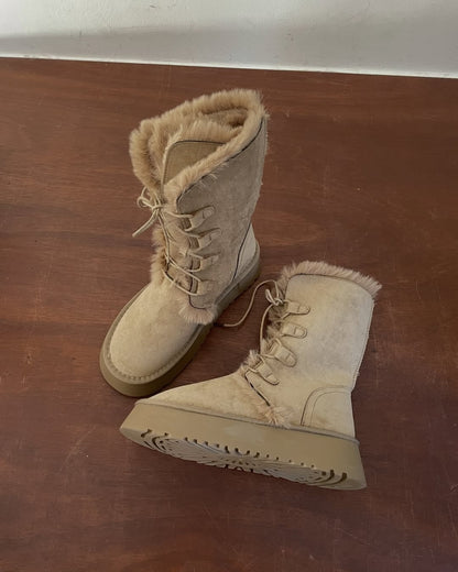 Caman Suede Folding Middle Fur Boots - 3colors