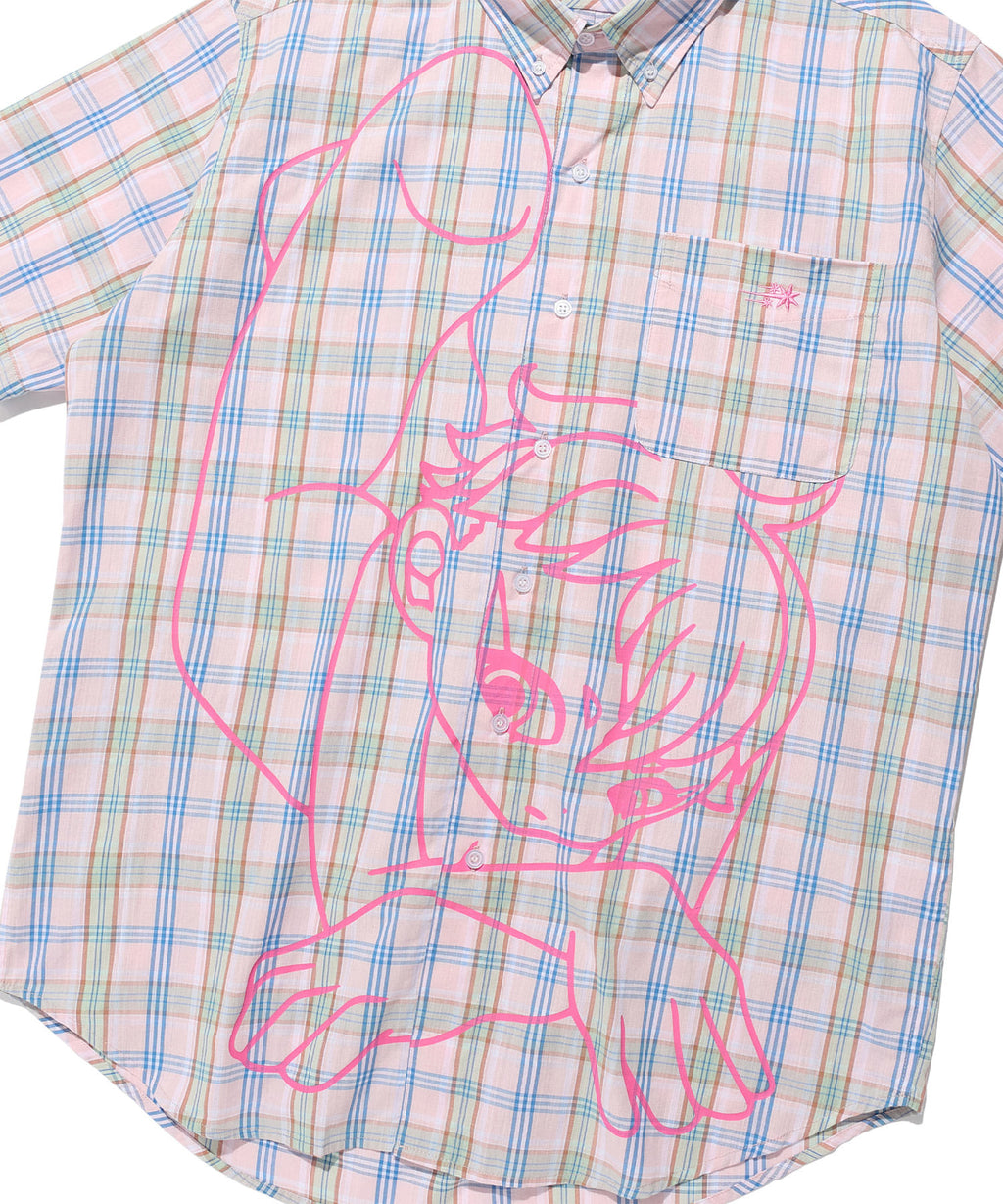 niceghostclub angel check big big half shirt [pink]