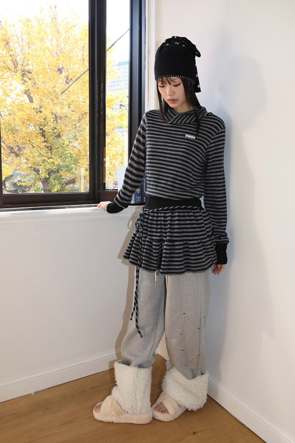 nofficialnoffice WIDE TURTLENECK DRESS TOP PINK BLACK