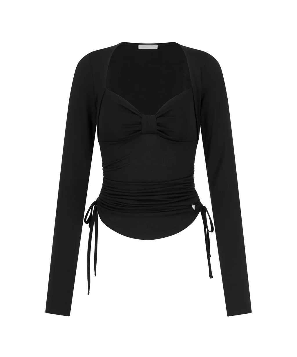 [illigo] BOW BOLERO SHIRRING TOP_BLACK