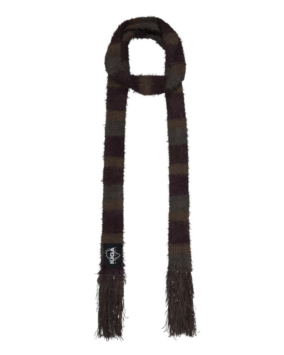 IUGA STRIPED HAIRY SKINNY MUFFLER / BROWN