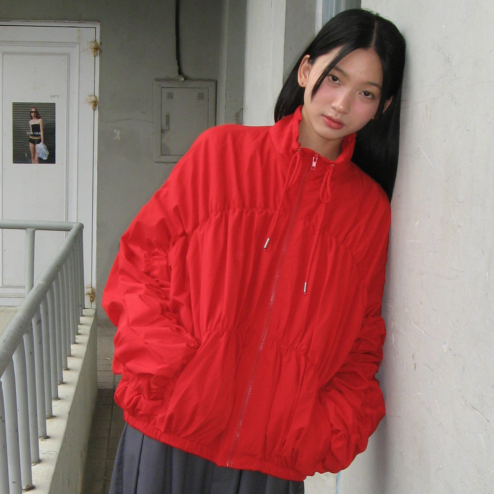 RONRON SHIRRING WIND JUMPER / RED