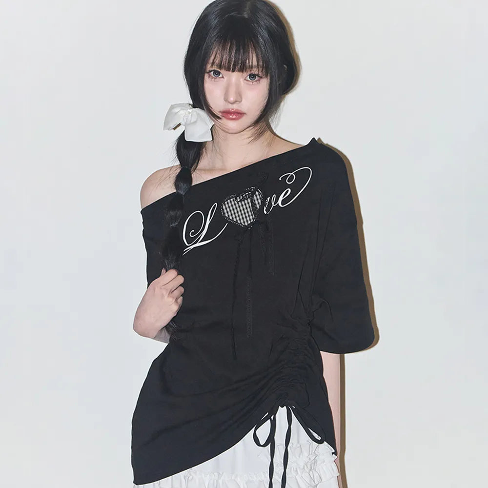 Illigo LOVE ONE SHOULDER OVERFIT T-SHIRT - Black