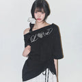 Illigo LOVE ONE SHOULDER OVERFIT T-SHIRT - Black