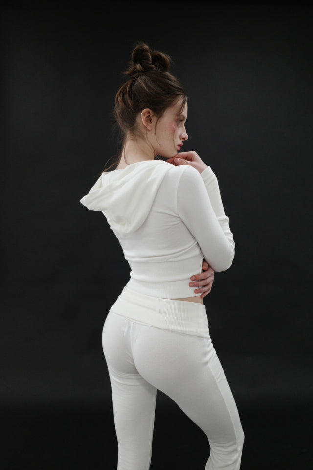 [시안同款🎀] DRYROSE RIB POINT HOOD ZIPUP / IVORY