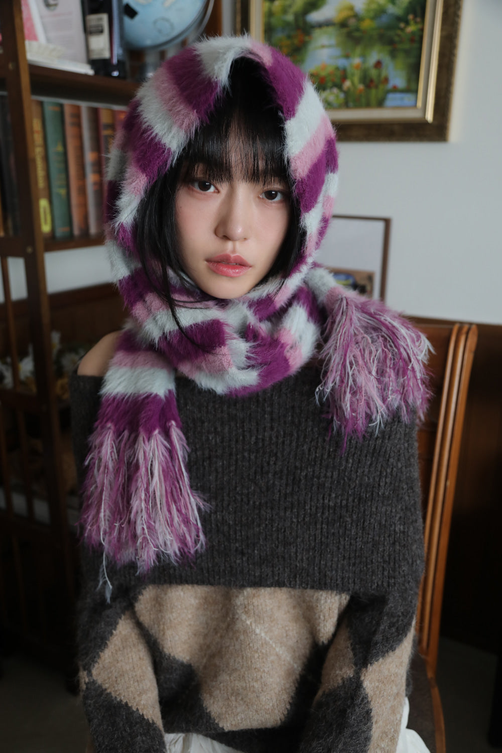 IUGA Striped Hairy Bold Muffler (Magenta)