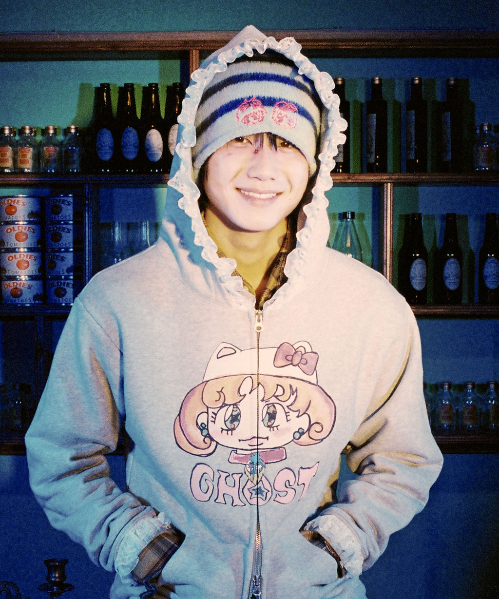 niceghostclub [X SOULPUSSSY CAT]GHOSTSOULGIRL STRIPE BEANIE [BLUE]