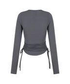 [illigo] BOW BOLERO SHIRRING TOP_CHARCOAL