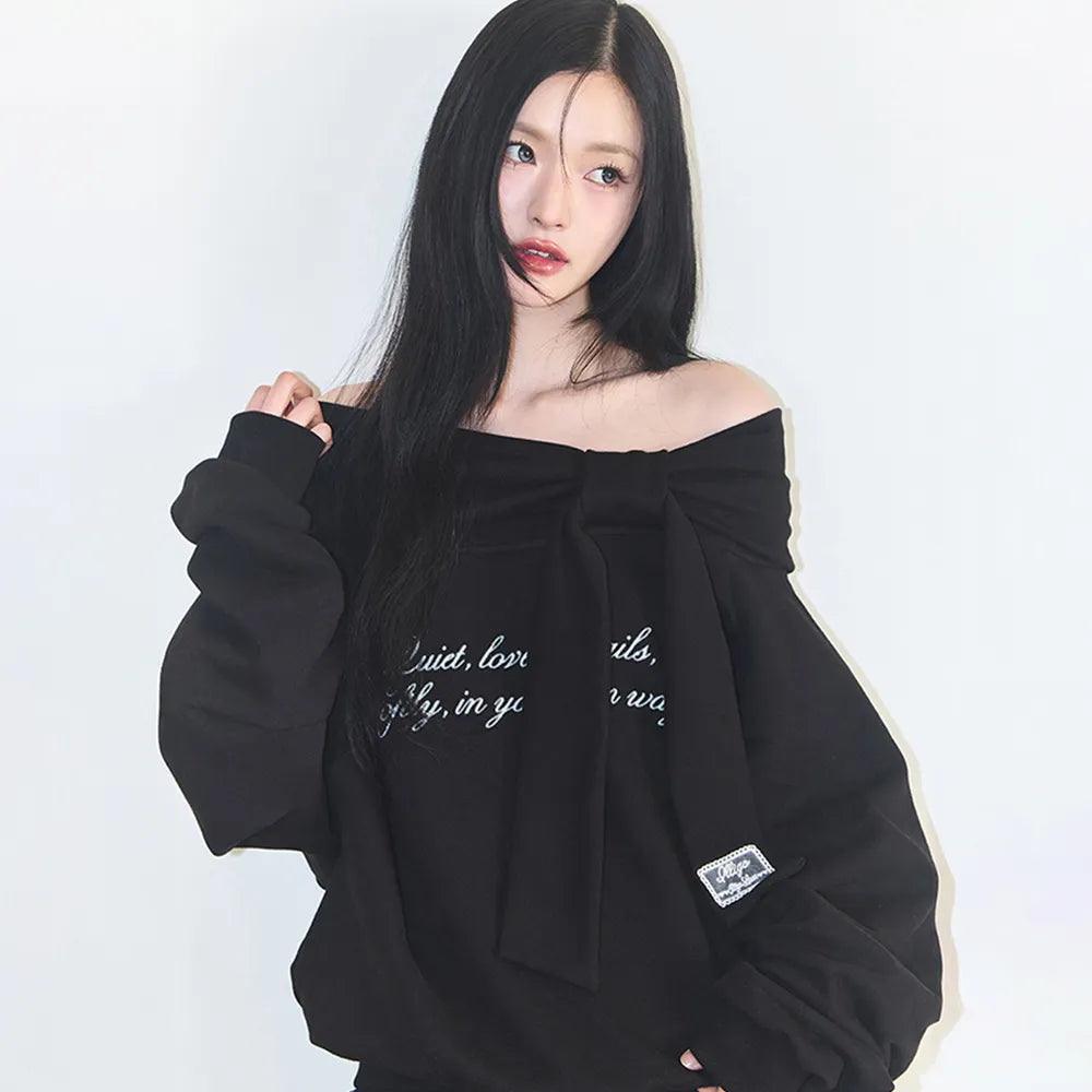 ILLIGO PURE BOW OFF SHOULDER SWEATSHIRT BLACK