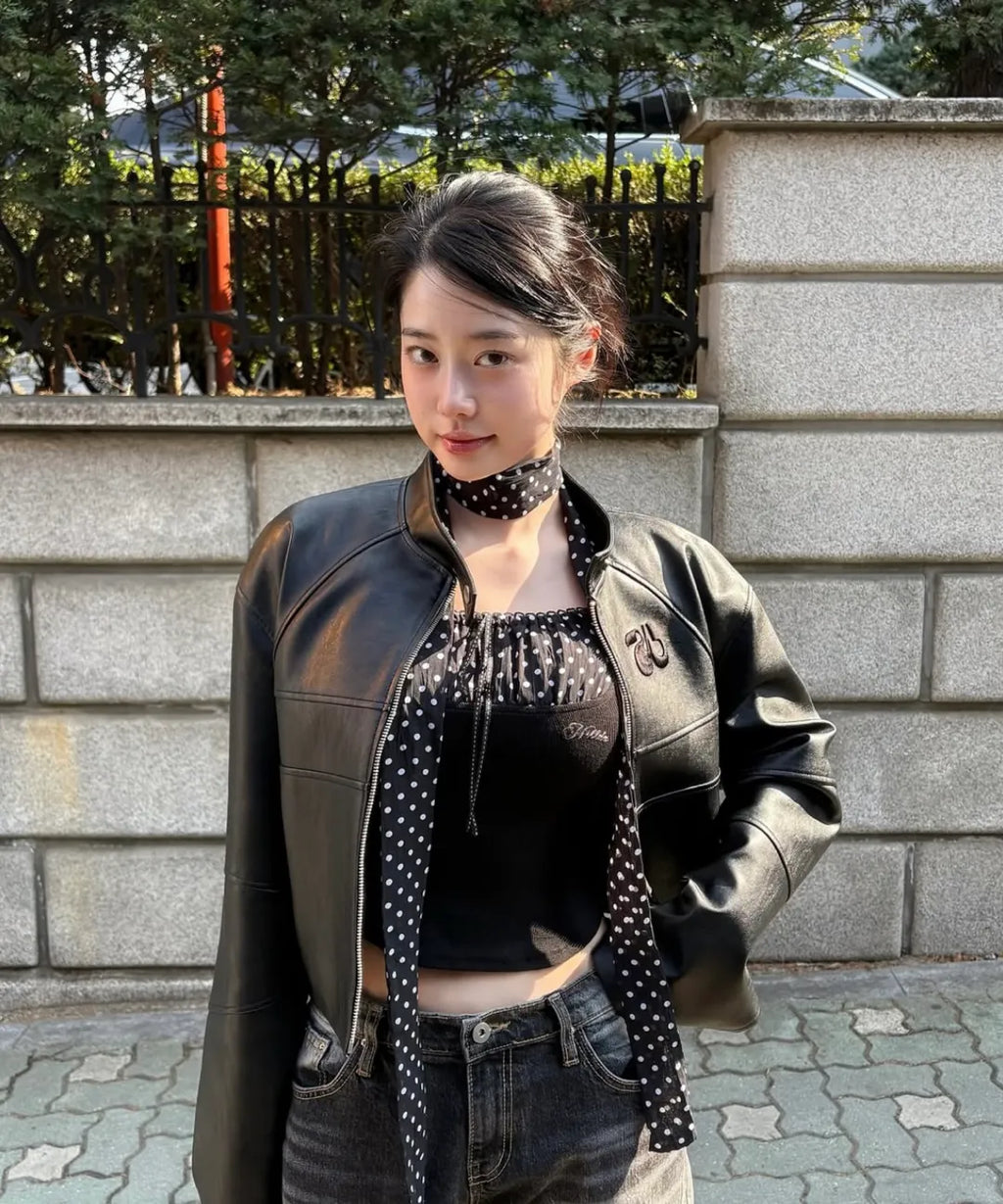 Dot Square Crop Top [Black]