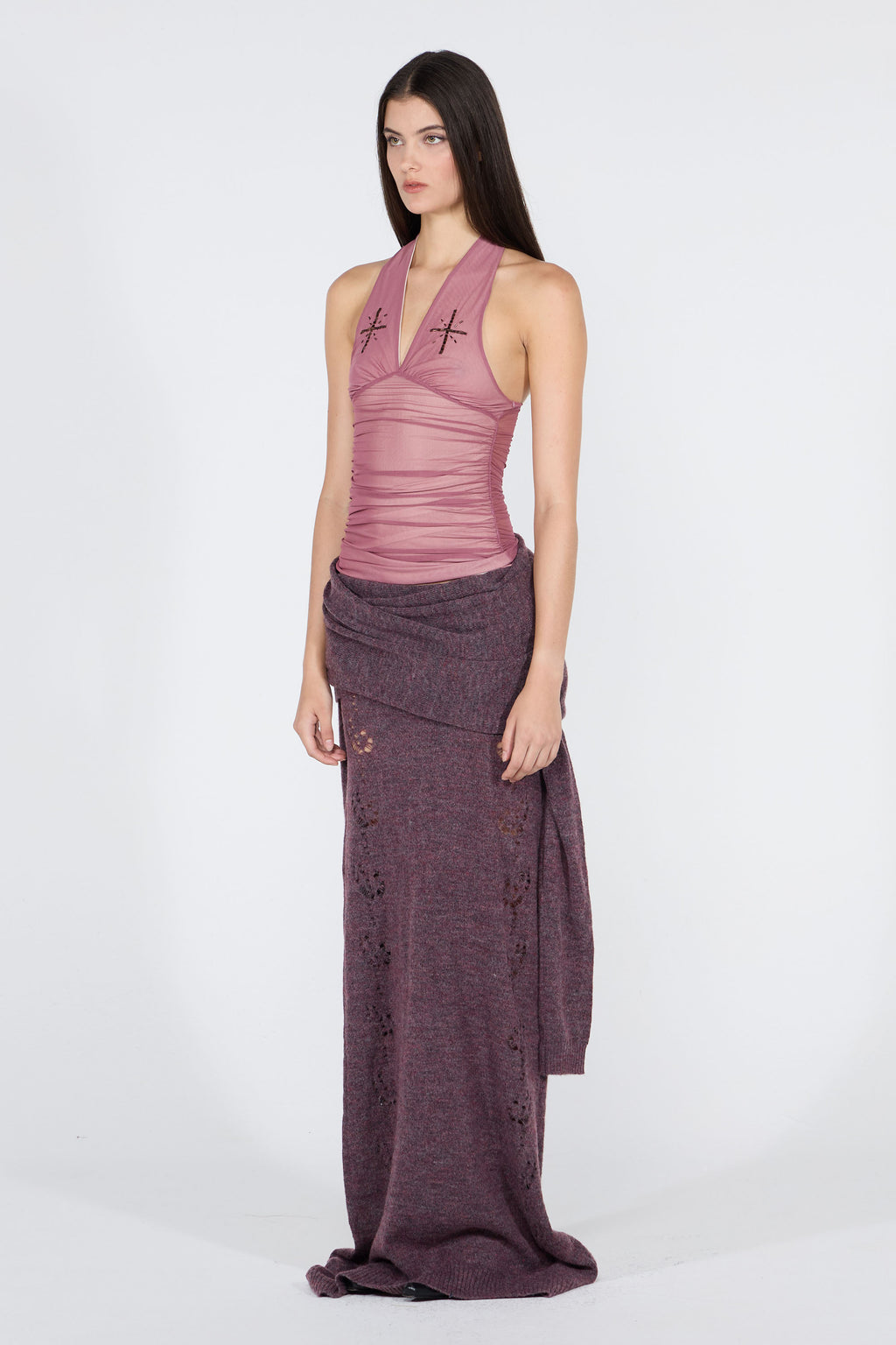 Sculptor 2way Shawl Maxi Dress Deep Wine