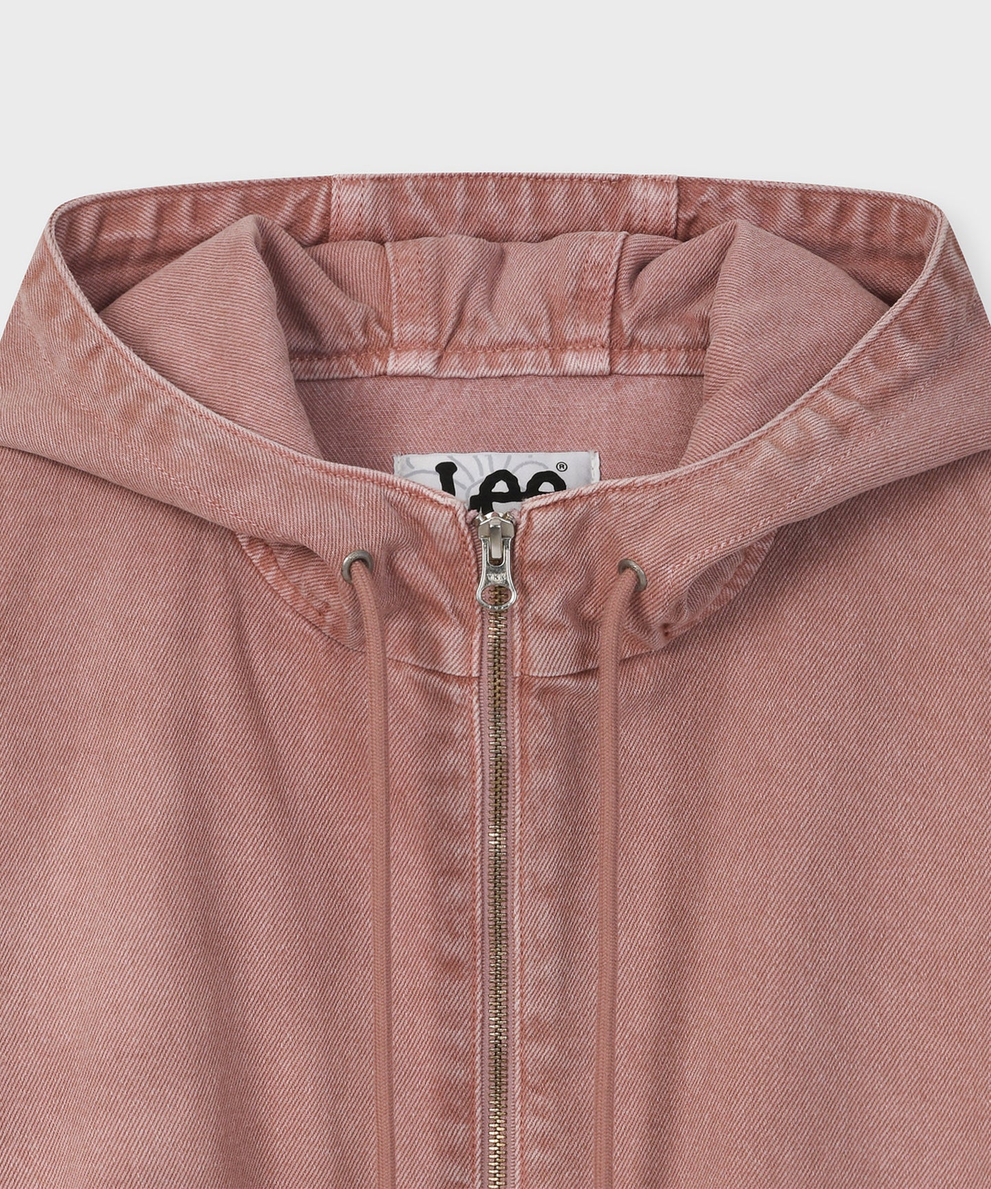 [Fallett x Lee] Washed Denim Hoodie Zip-Up / pink