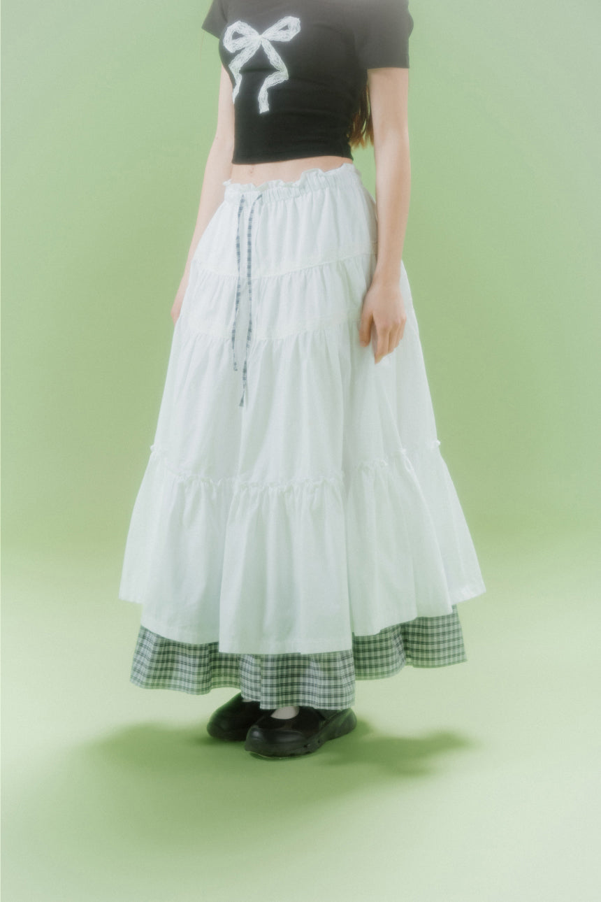 CHECK LONG CANCAN SKIRT (BK)