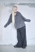 hugyourskin Popcorn knit zip-up (Charcoal)