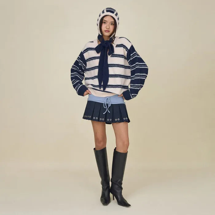 GLOWNY SUNDAE STRIPE KNIT PULLOVER (NAVY)