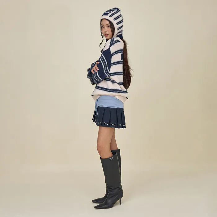 GLOWNY SUNDAE STRIPE KNIT BALACLAVA (NAVY)