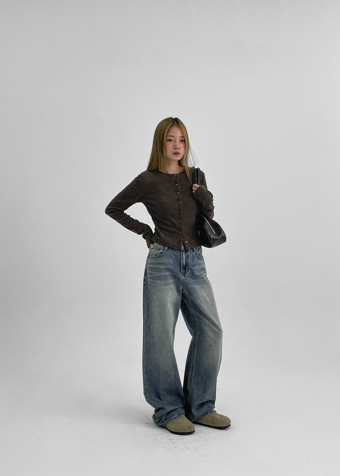 韓國製造 Tweed. Cardigan / Brown