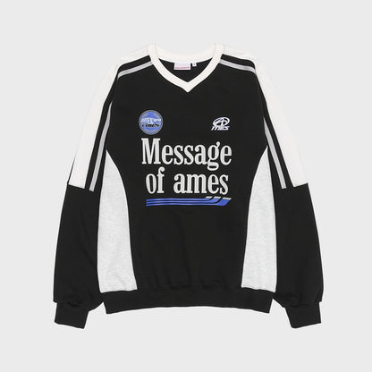 [jeonghan同款🎀] Ames-Worldwide V NECK UNIFORM SWEATSHIRT BLACK / GREY